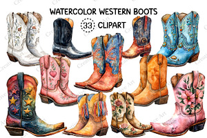 Western Boots Watercolor Clipart, an Illustration by Creative Art