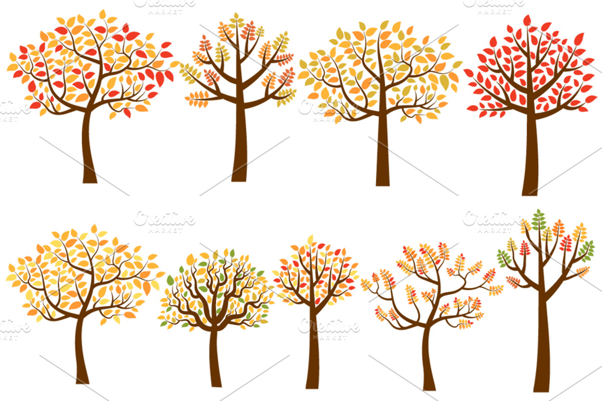 Fall trees clip art, Autumn trees, a Seasonal Illustration by Pravokrugulnik (Photo 1 of 2)