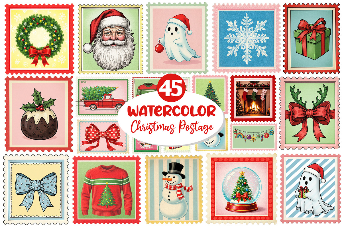 Christmas Postage Stamps Clipart, an Illustration by Dream Creation (Photo 1 of 5)