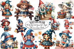 4th of July Cute Gnome Girl Clipart, an Illustration by Designking