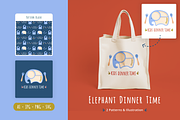 Elephant Mealtime Patterns & Poster, an Illustration by ApollinariaManko (Thumbnail 1 of 7)
