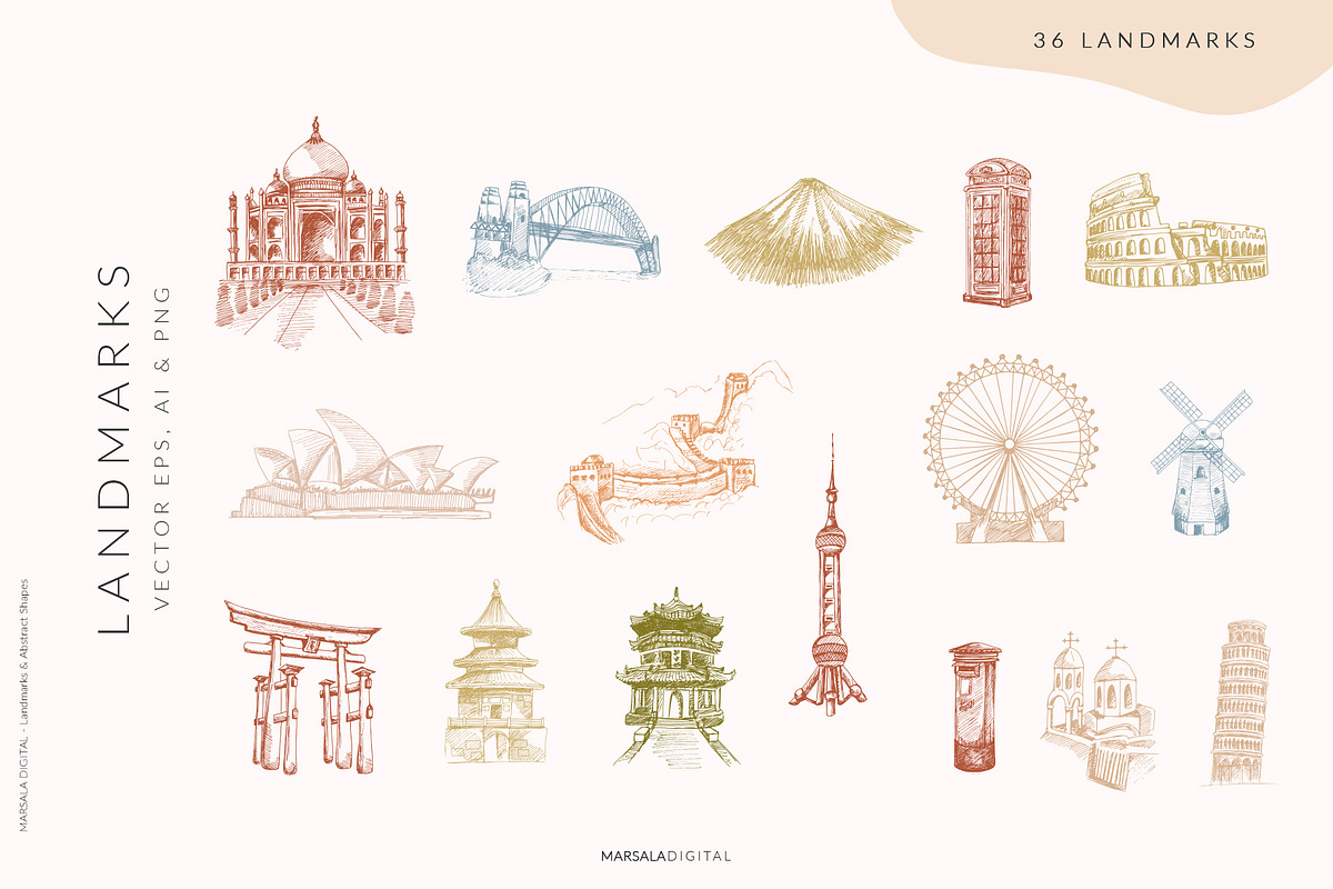 City Landmarks Destinations Abstract, a Decorative Illustration by Kaya Fonts (Photo 9 of 17)