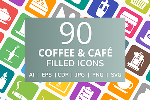 90 Coffee & Cafe Filled Icons