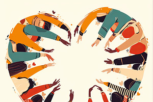 Diverse hands forming a heart shape symbolizing unity and love, an Illustration by AS photostudio