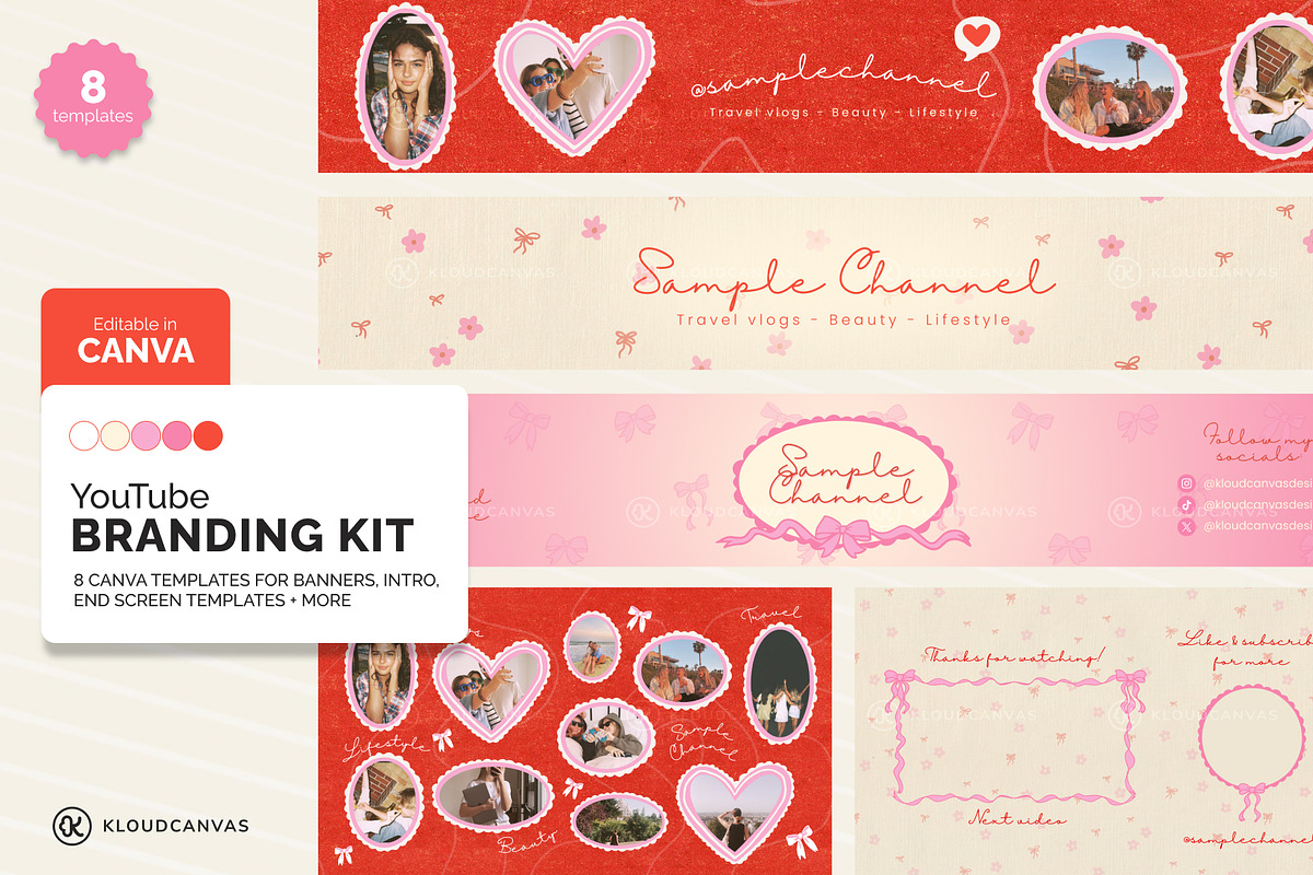 YouTube Branding Kit - Coquette Love, a Social Media Template by KloudCanvas (Photo 1 of 7)