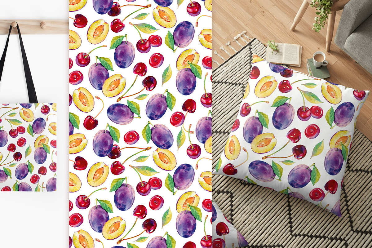 Watercolor fruits & 10 cool patterns, a Wallpaper Graphic by Natasha Koltsova (Photo 6 of 8)
