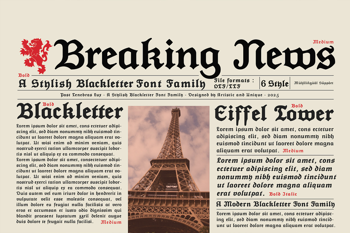 Post Tenebras Lux - Blackletter font, a Blackletter Font by Artistic & Unique (Photo 12 of 16)