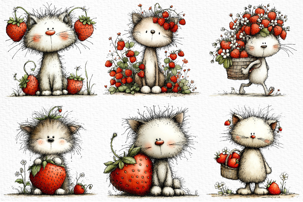 Strawberry Cat PNG Clipart, an Animal Illustration by Craft Nest (Photo 5 of 5)