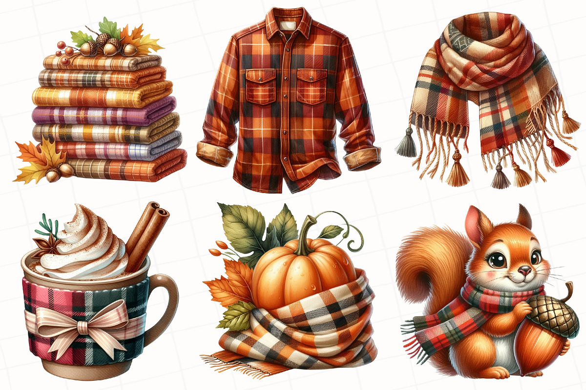 Watercolor Plaid Autumn Clipart, an Illustration by OK Design (Photo 3 of 5)