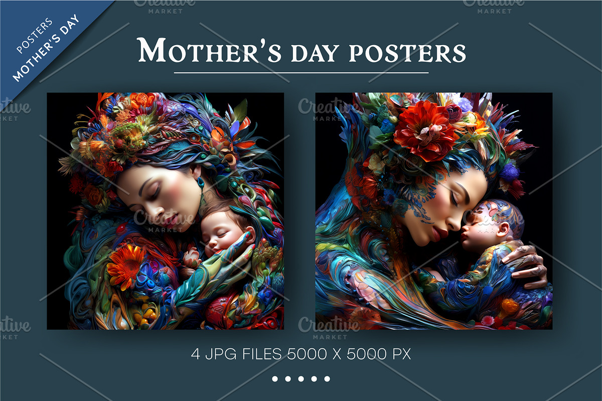 Colorful posters of mother and child, a Decorative Illustration by KENO Mascots (Photo 3 of 6)
