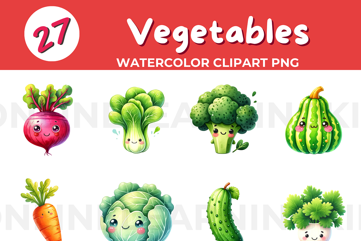 Vegetables watercolor clipart PNG, a Food Illustration by John_Walker (Photo 1 of 3)