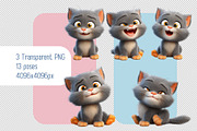Set of 3d Fluffy Gray Kittens, an Animal Illustration by Ocean Digital Art (Thumbnail 3 of 3)