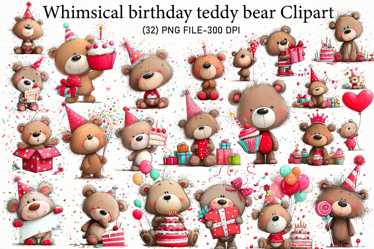 whimsical birthday teddy bear Clipar, an Illustration by Designworld (Photo 1 of 4)