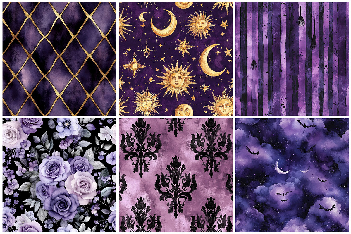 Purple Witch Digital Paper Halloween, a Texture Graphic by CitraGraphics (Photo 5 of 6)