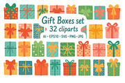 Gift Boxes Set, an Object Illustration by ananastya (Thumbnail 1 of 3)