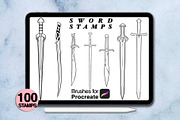 100 procreate sword stamps, a Brush Add-On by Arts For Peace (Thumbnail 4 of 9)