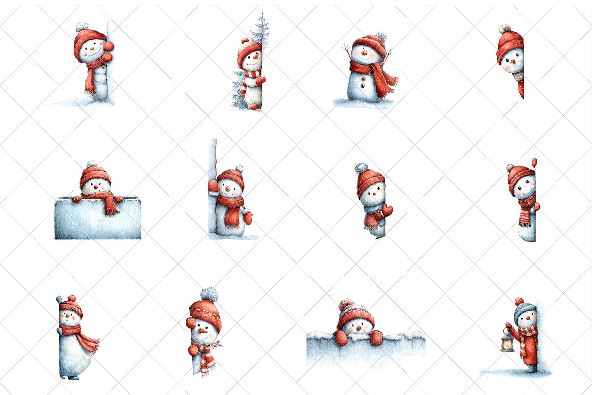 Peeking Snowman Clipart, an Illustration by SinaCreation (Photo 2 of 7)