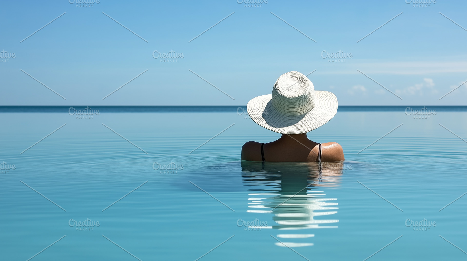 Woman in white hat relaxes in calm, a Person Photo by MistyDay