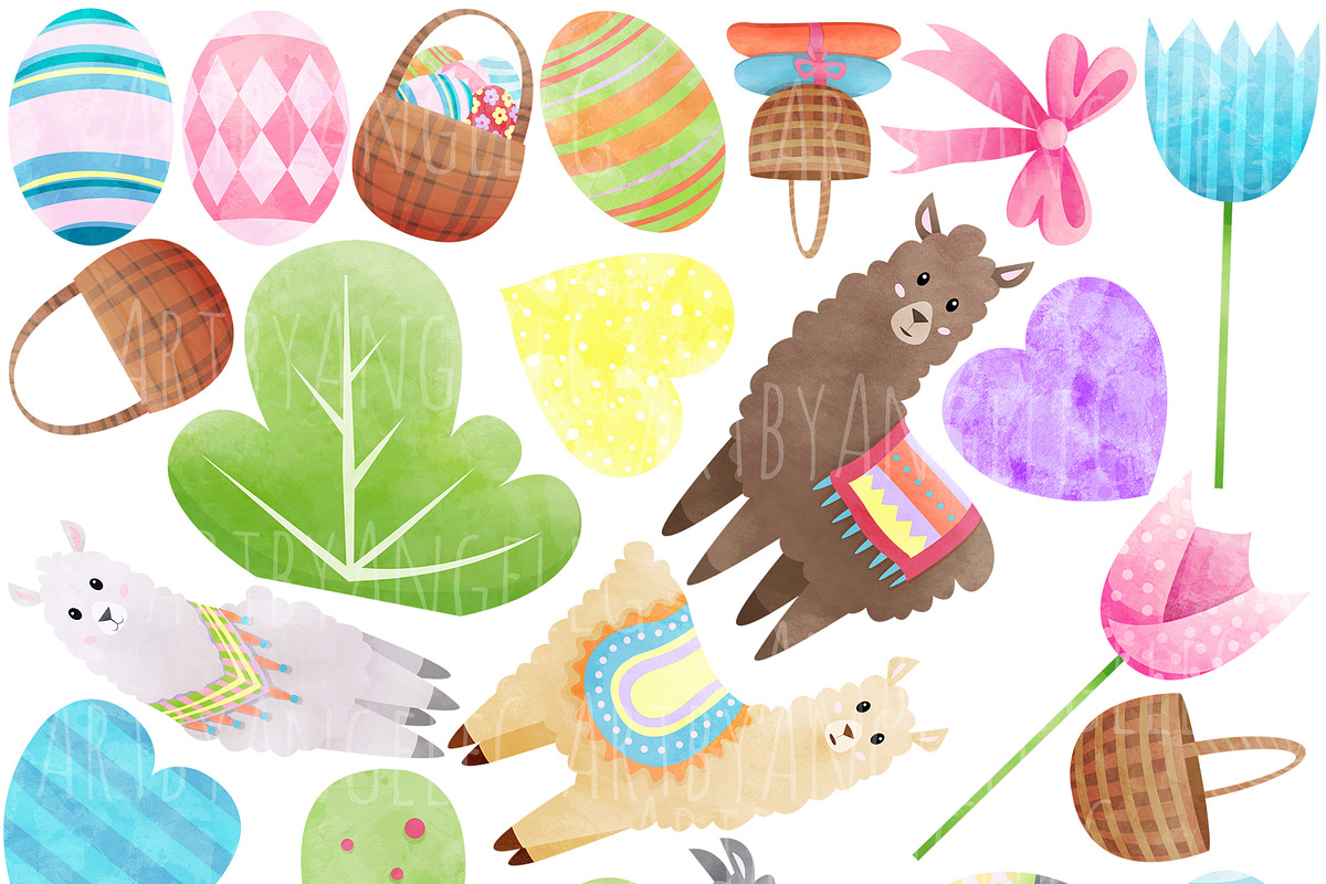 Easter Alpacas PNG clipart Set, an Animal Illustration by Art by Angele G (Photo 3 of 3)