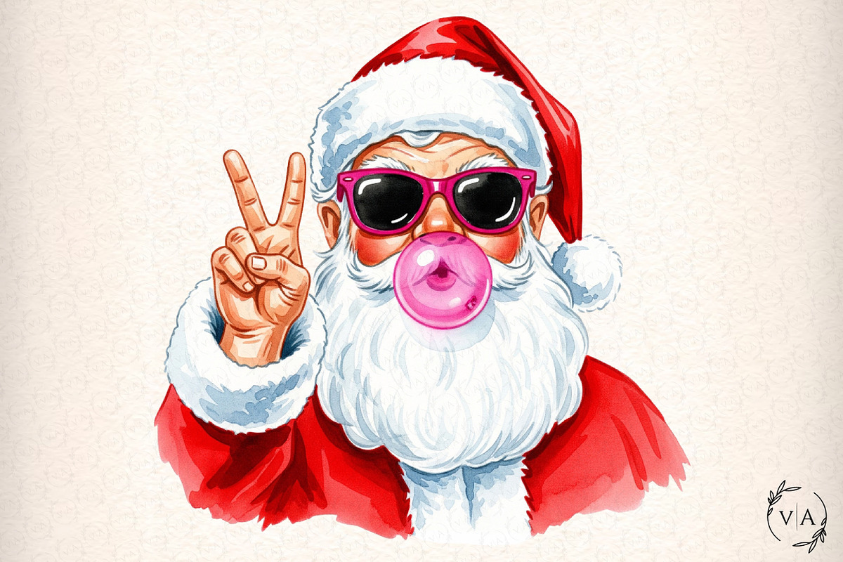 Retro Santa Christmas Blowing Bubble, an Illustration by Craft Nest (Photo 1 of 6)