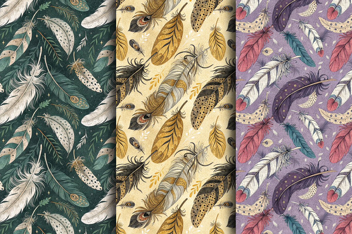 Seamless Patterns Ethereal Feathers, a Pattern Graphic by Designs by Helen Trupak (Photo 2 of 8)