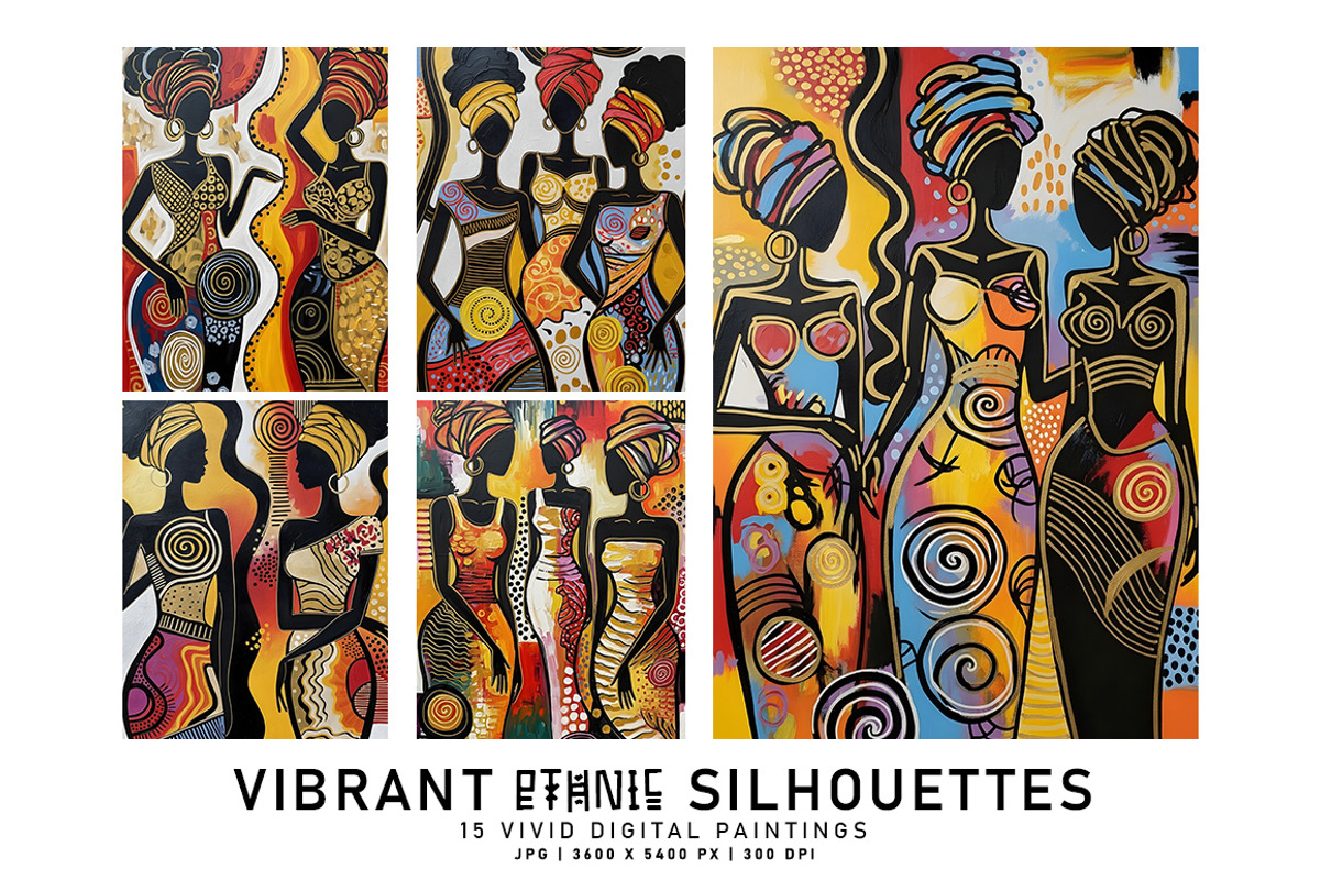 Vibrant Ethnic Silhouettes, a Decorative Illustration by Digital Art Creations (Photo 1 of 7)