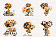 Whimsical Daisy Girls Clipart, a Seasonal Illustration by CreationArt (Thumbnail 2 of 7)