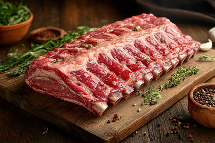 Fresh meat on wooden board, a Photo by Beautiful things