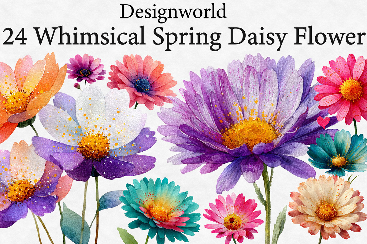 Whimsical Spring Daisy Flower Clipar, an Illustration by Designworld (Photo 1 of 4)