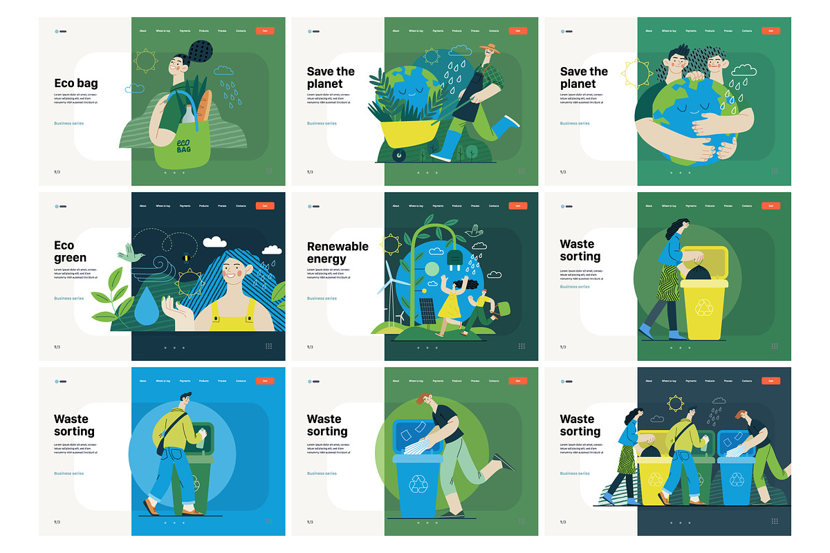 Ecology flat vector illustrations, a Templates & Theme by Grivina's shop (Photo 26 of 31)