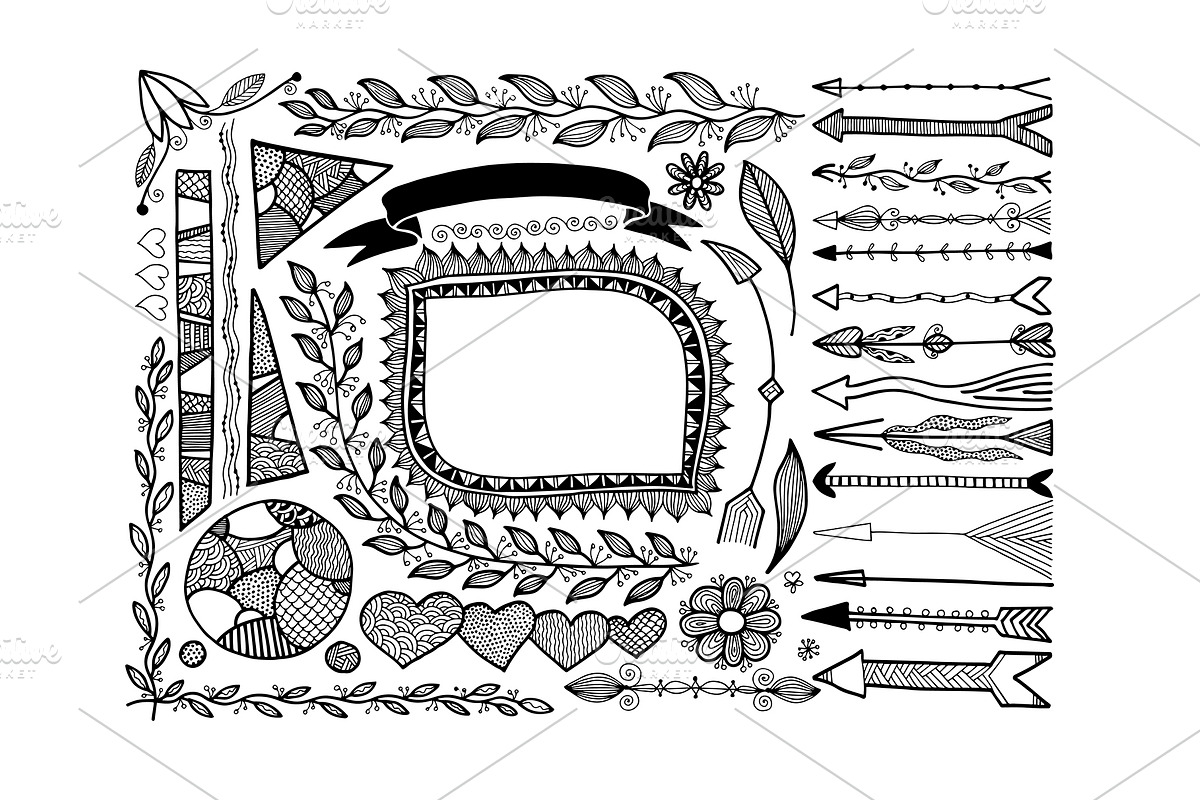 800+ DOODLE ELEMENTS SET, a Templates & Theme by karakotsya (Photo 21 of 24)