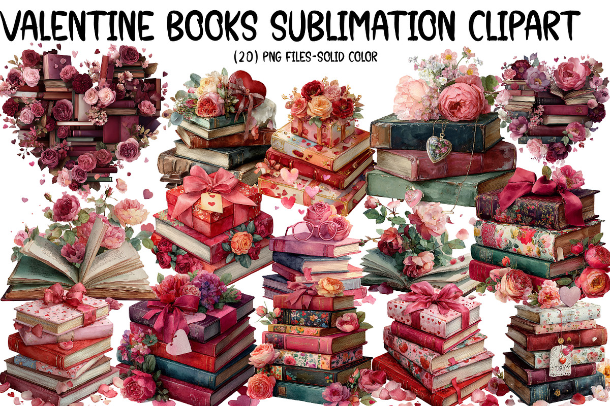 Valentine Books Sublimation Clipart, an Illustration by Designworld (Photo 1 of 5)