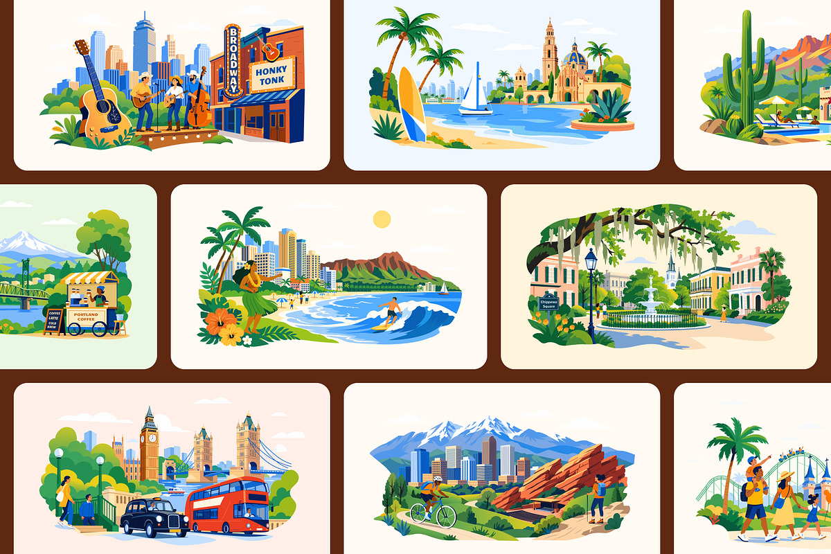 30 Famous US & European Cities, a Transportation Illustration by Vectors Market (Photo 8 of 10)
