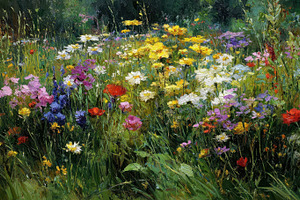 Bright flowers bloom in a vibrant, a Photo by Pavel_design