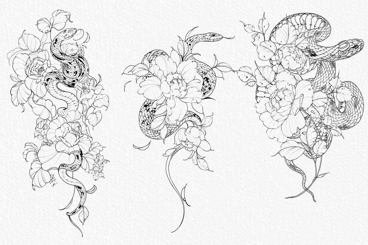 Procreate Snake stamps with flowers., a Brushes & More by AnnaPolitmerskaja (Photo 6 of 8)