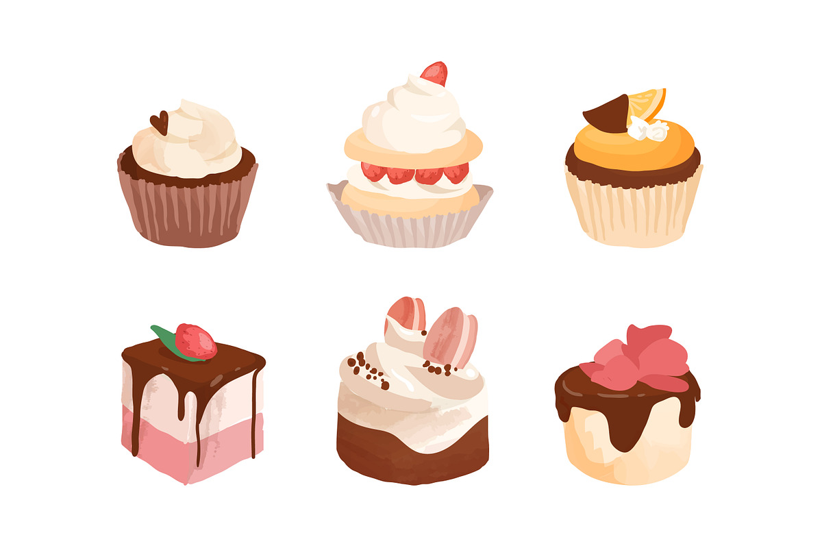 Cupcakes and pieces of cake set, a Food Illustration by Good Studio (Photo 1 of 4)