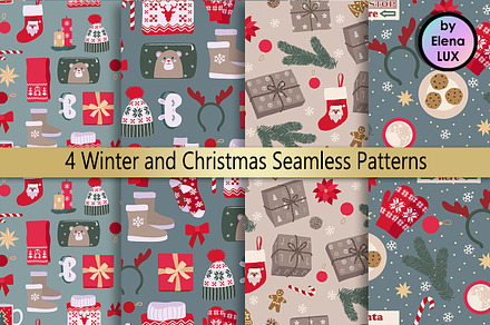 Winter and Christmas seamless set
