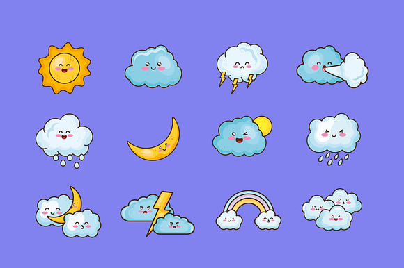 Kawaii Weather Icon Set preview 2