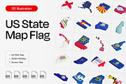 Us State Map Flag 3D Icon Set, an Object 3D Model by Eklip Studio (Thumbnail 3 of 3)