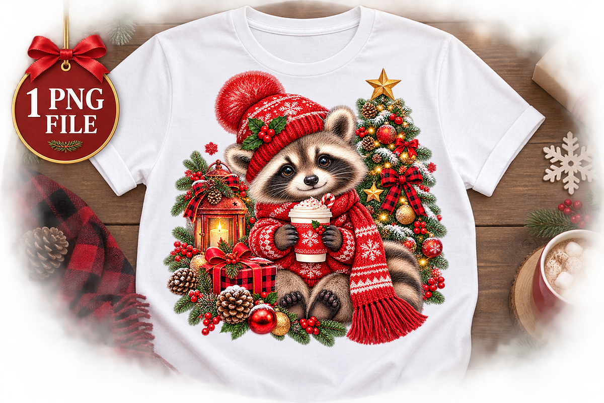 Christmas Raccoon PNG, a Seasonal Illustration by Watercolor design (Photo 3 of 3)