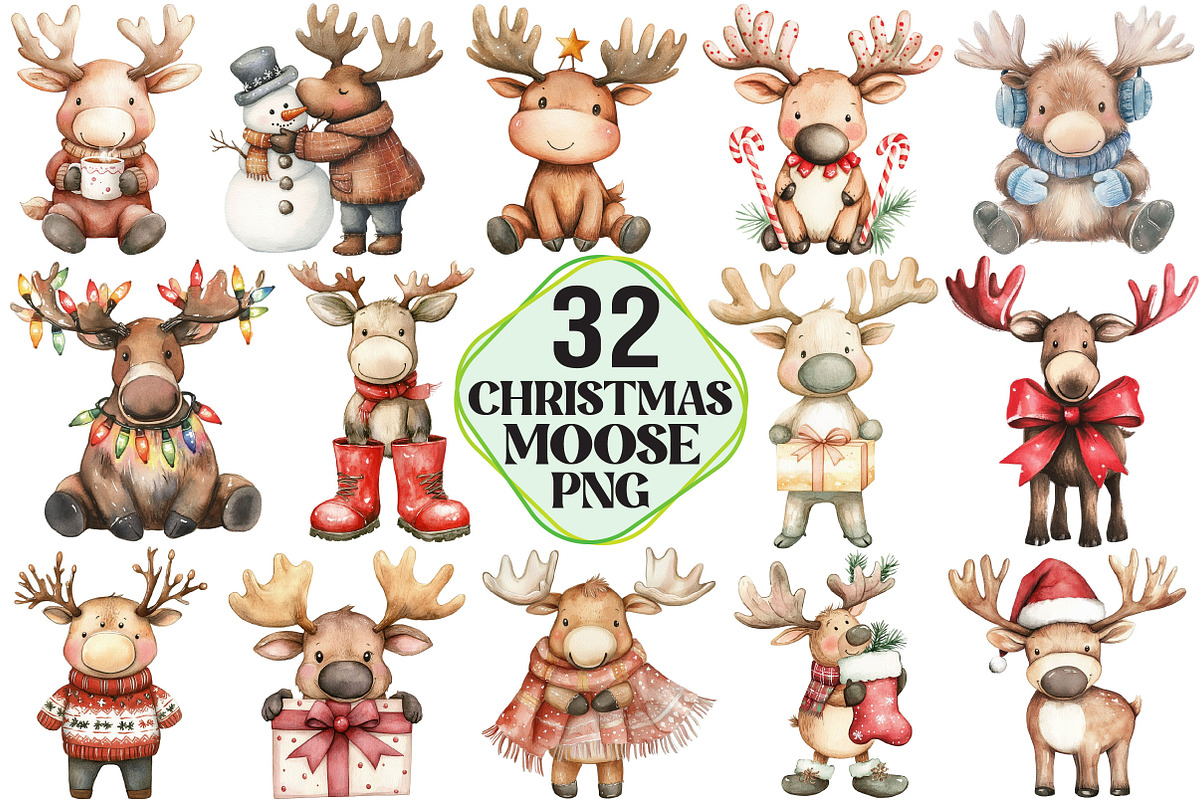 Kawaii Christmas Moose Clipart, an Illustration by Pixels.Craft (Photo 1 of 7)