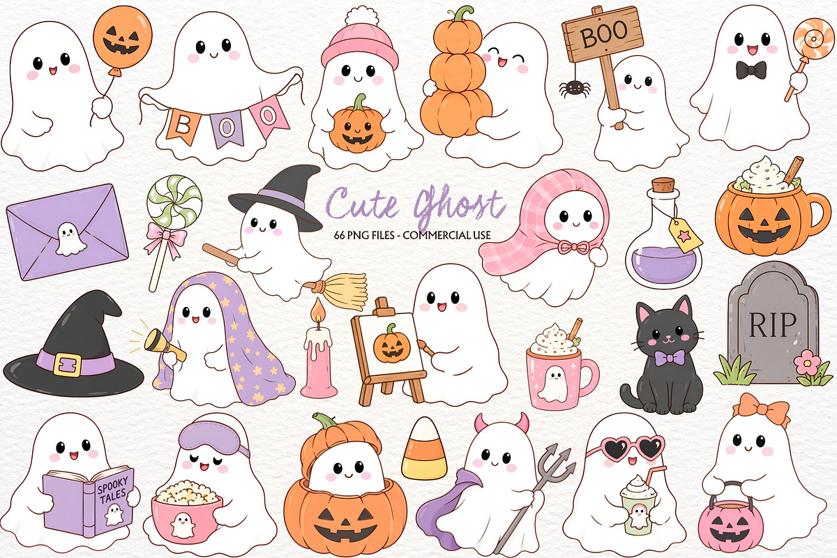 Halloween Ghost Clipart Spooky Boo, a Seasonal Illustration by SugarCloudStudioArt (Photo 1 of 6)