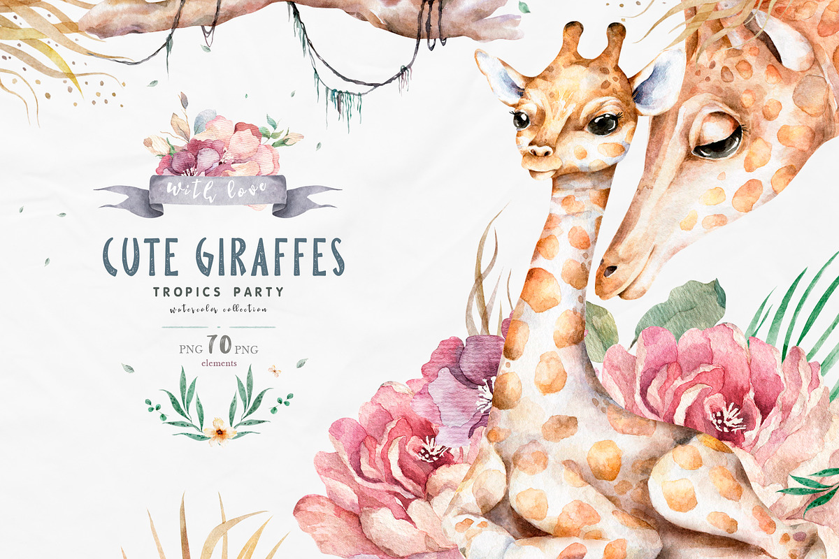Cute Giraffes Watercolor Tropic, an Animal Illustration by Ann Art Houze (Photo 1 of 11)