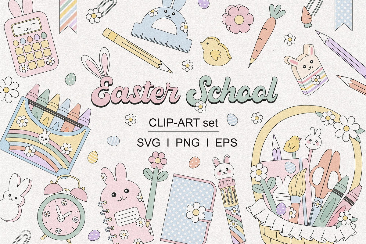 Pastel Spring Easter School Clipart, an Education Illustration by @olga.angelloz (Photo 3 of 3)