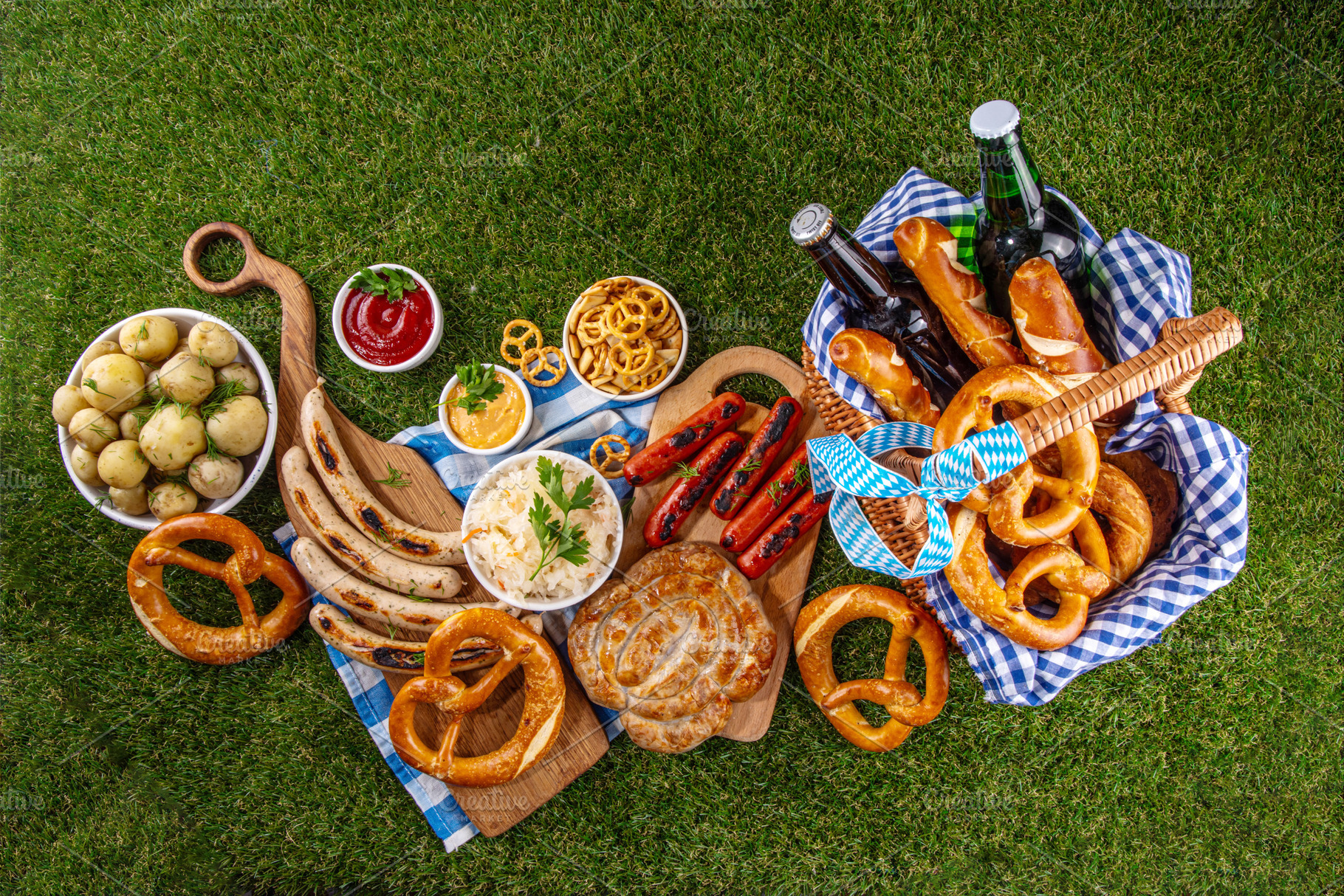 Oktoberfest picnic and barbecue food, Oktoberfest bavarian party, a Food & Drink Photo by Rimma