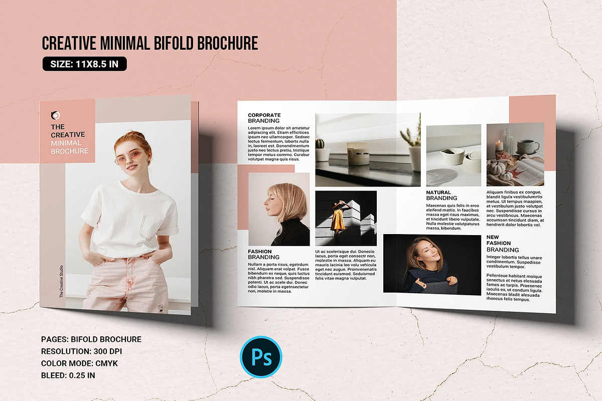 Creative Minimal Bifold Brochure, a Brochure Template by retrographix (Photo 1 of 4)