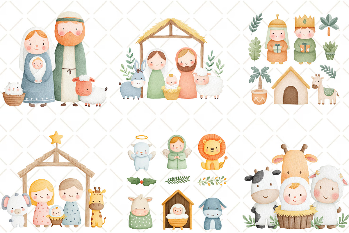 Christmas Nativity ClipArt Cute Anim, an Illustration by Black Bird Studio (Photo 4 of 6)