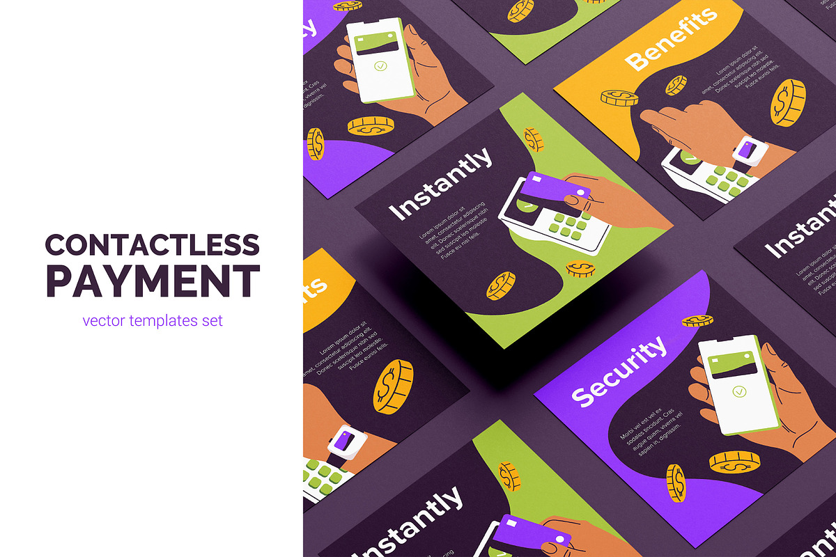 Contactless, cashless payment cards, a Finance Illustration by PaperTrident