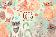Cat watercolor clipart, an Animal Illustration by AnastasiaWatercolor (Thumbnail 1 of 6)
