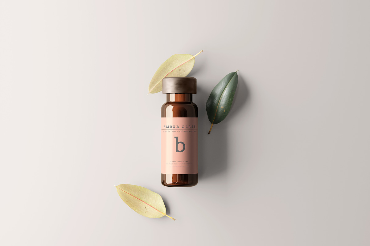Amber Glass Vial Bottle Mockups, a Cups & Container Mockup by pmvch (Photo 8 of 20)